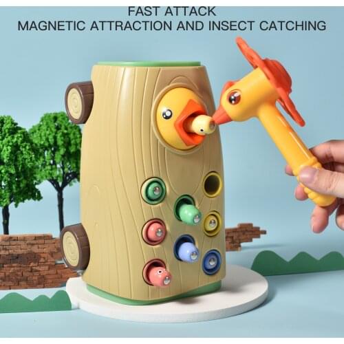 Woodpecker Fishing Magnetic Bird Catching Insect Busyboard Game Interactive Knock Feeding Cart Music Montessori Education Toys