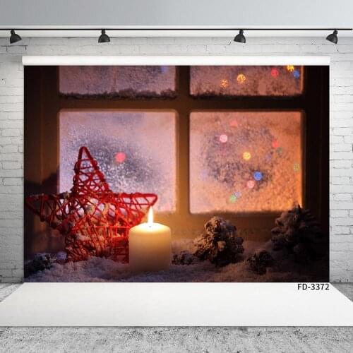 Window Snow Candle Red Star Christmas Photographic Backgrounds Custom Backdrop Photo Studio for Children Baby Shower Photoshoot