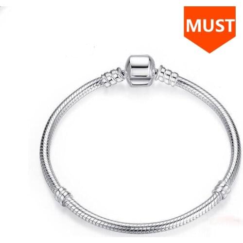 Hot sale SG 20cm Snake Chain real 925 Sterling Silver original Charms Bracelet luxury Fashion diy Jewelry making for women gifts