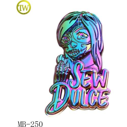 Customized rainbow gold metal logo design stick on metal labels for clothing/swimwear/bag