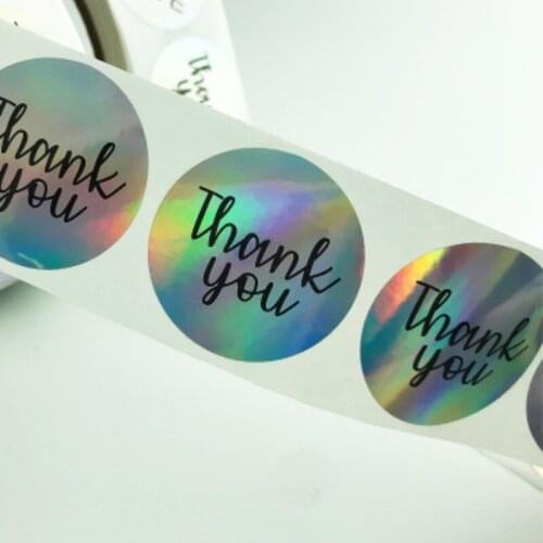 Reel laser sticker printing round thankyou thank you sticker custom laser logo