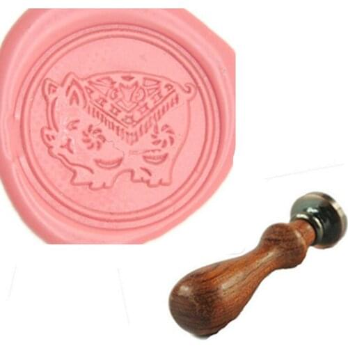 Chinese Zodiac Pig Wax Seal Stamp, Brass Head with Wooden Handle, Wedding Invitation Wax Seal Sealing