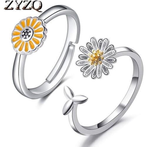 ZYZQ Small Fresh Daisy Flower Ring Sun Flower Opening Adjustable Ring Valentines Day Gift Accessories