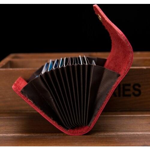 Women Organ Card Bag Real Genuine Leather Wallet Business Card Case Credit Card Holder with Mini Zipper Coin bag