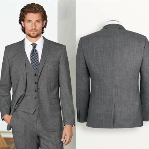 Hot Sale Two Buttons Gray Groom Tuxedos Notch Lapel Groomsmen Mens Wedding Prom Suits (Jacket+Pants+Vest+Tie) NO:113
