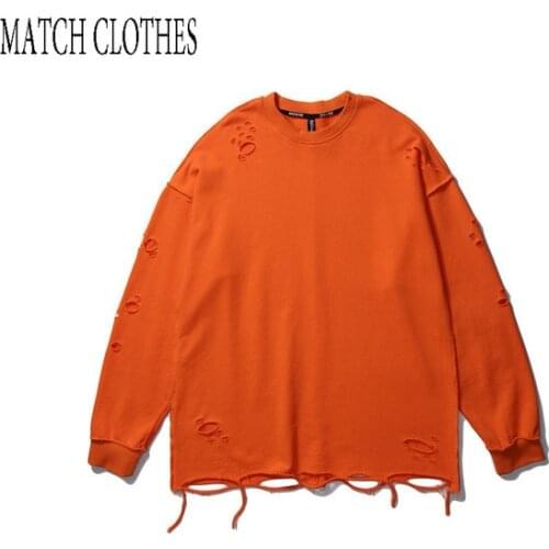 6 Colors Distressed Ripped Destroyed Oversized Hoodies Mens Sweatshirts Casual Hoodie Tops Cotton Sweatshirt Men