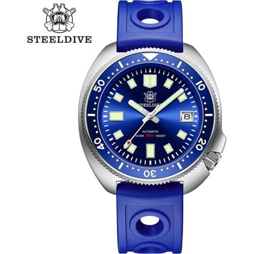 STEELDIVE Blue Automatic Dive Watch 200M Sapphire Glass Ceramic Bezel Steel Diving Mens Watch