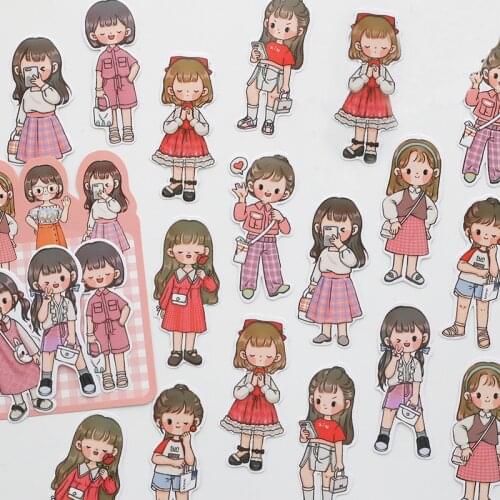 Mohamm 20PCS/Pack Kawaii Girl Four Seasons To Wear Stickers Scrapbooking Stationery School Supplies
