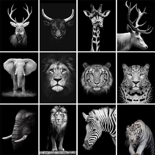 Black and White Lion Deer Canvas Painting Nordic Animals Posters and Prints Wall Art Pictures for Living Room Home Decoration