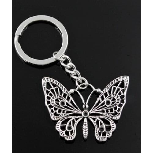 New Fashion Men 30mm Keychain DIY Metal Holder Chain Vintage Butterfly 48x38mm Bronze Pendant Gift