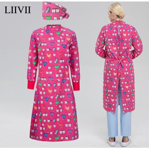 New round neck long sleeve teeth printing scrub protective isolation suit neutral work uniform cotton dental clinic work uniform