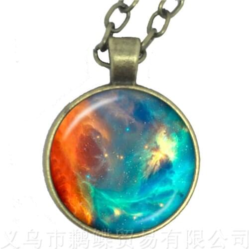 New Earth Moon Galaxy Universe Glass Cabochon Pendant Necklace Fashion Gift For Friends Sweater chain