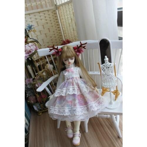 BJD Doll dress for 1-3 1-4 1-6 size fashionable pink dress with headgear doll accessories