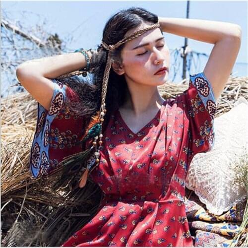 Bohemian Handmade Fashion Headband Weave Leather Chain Resin Beads Feather Tassel Hairbands Accessories For Women Jewelry