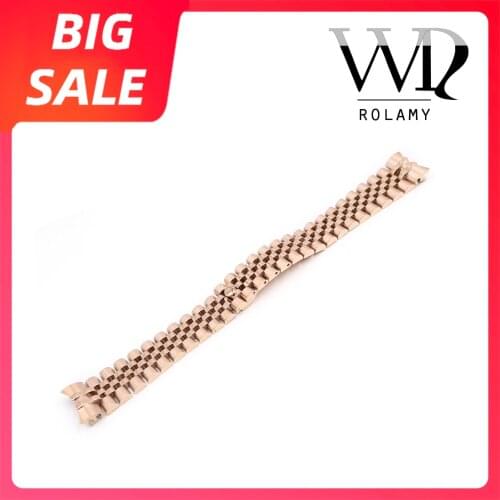Rolamy 20mm 316L Steel Jubilee Silver Gold Two Tone Wrist Watch Strap Bracelet Solid Screw Links Curved End For Rolex Datejust