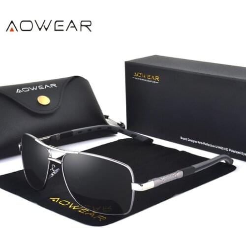 AOWEAR Men Polarized Sunglasses Man Aluminum Alloy Rectangle Sun Glasses for Driving Shades Male Driver Google Oculos Masculino