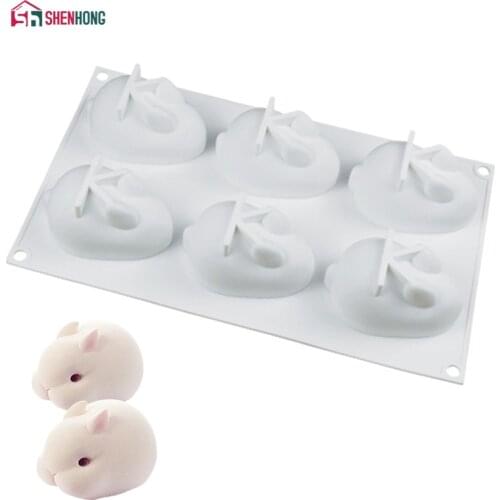 SHENHONG 6 Holes Silicone Rabbit Mousse Mold For Baking Cake Dessert Fondant Mould Fruit Chocolates Moule Pastry Pan Bakeware