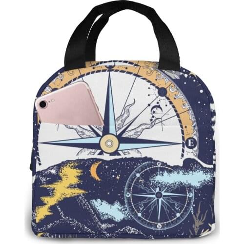 Magic Tribal Bear And Mountains Lunch Bag Portable Insulated Thermal Cooler Bento Lunch Box Tote Picnic Storage Bag Pouch