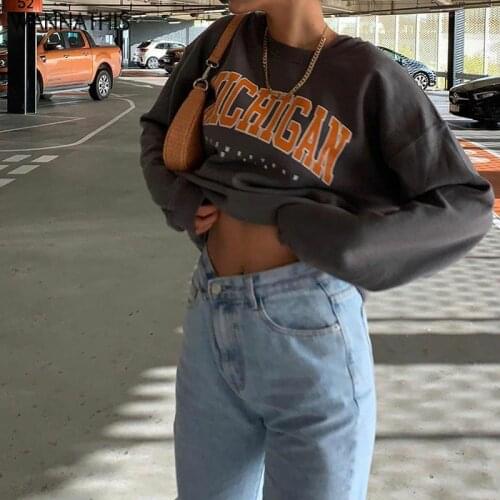 WannaThis Sweatshirts Long Sleeve Cotton Pullovers Letter Print Casual Loose Top Autumn Sweatshirt Women Tracksuits Streetwear