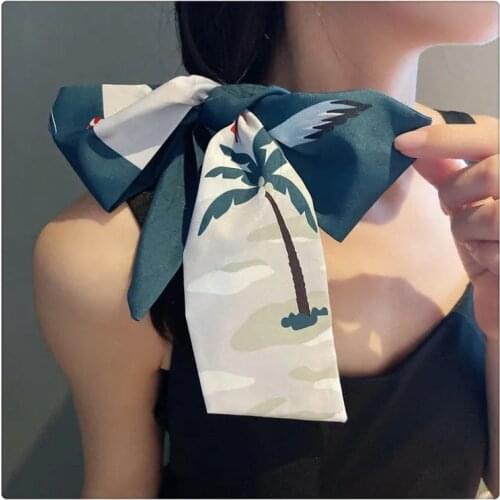 Luna&Dolphin Spring Women Narrow Long Skinny Scarf 100x7cm Coconut Beach Bird Chiffon Silky Tie Ribbon Headbands Choker Streamer