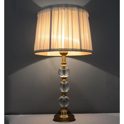 Vintage Table Light Luxury Crystal Ball Table Lamp E27 Living Room Bedroom Bedside Fabric Lampshade Home Desk Lighting Fxiture