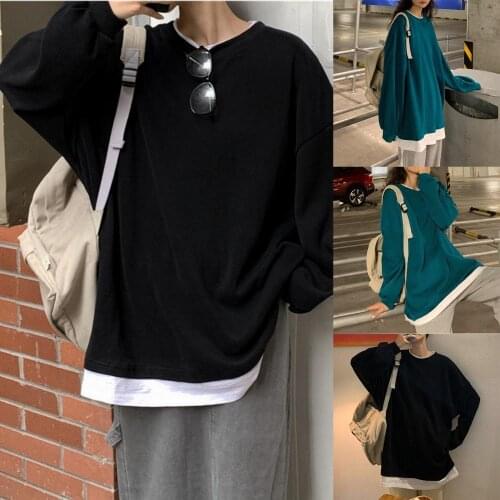 Women New Splicing Pullover Autumn Fake Two Piece Blouse Sweatshirt Long Sleeve Oversize Pullover Fashion Hoodie Korean Girls