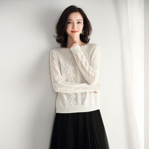 New arrival autumn & spring ladies fashion solid color hollow out round-neck casual sweater tops pullovers