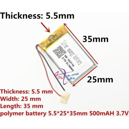1pieces/lot)Polymer lithium ion battery 500MAH 3.7 V, 552535 CE FCC ROHS MSDS quality certification