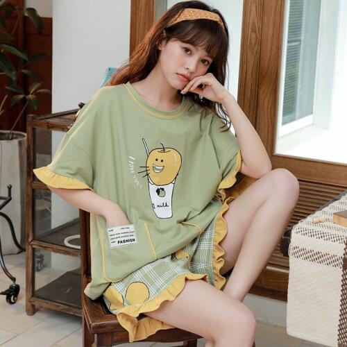 2020 cartoon pajamas short sleeve female sleepwear pajamas set summer new cute casual female pajamas