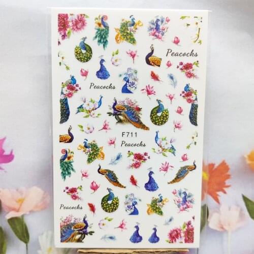 3D Nail Sticker Peacock Peony Flower Nail Foil Glue Sticker Beautiful Feather Bird Stickers for Manicure Nail Art Decoration