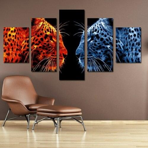 5 Pcs Abstract Fire and Ice Leopards Canvas Pictures Print Wall Art Canvas Paintings Wall Decorations for Living Room Unframe