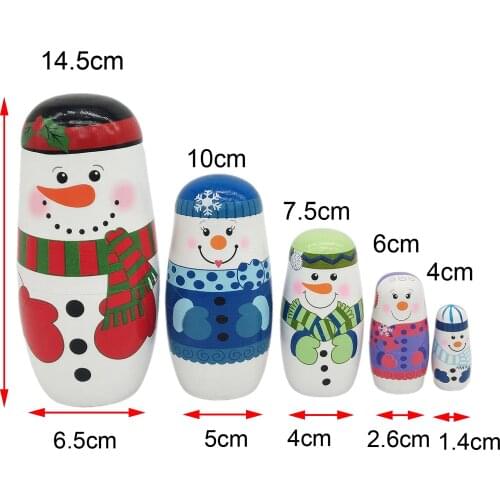 5Pcs Set Snowman Wooden Stacking Toys, Matryoshka Russian Nesting Dolls for Girls Boys, Hand Painted Figurine, Christmas Gifts