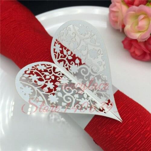 50pcs/lot Creative Heart Flower Shape Laser Cut Paper Napkin Ring for Wedding Party Dinner Table Decoration Napkin Buckle