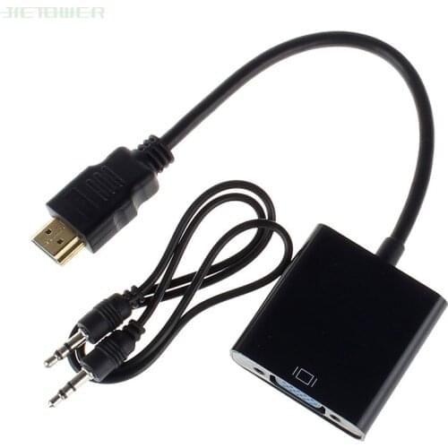 80pcs/lot HDMI VGA Video Adaptor HDTV CRT Monitor TV for XBOX PS3 HDMI To VGA 3.5mm Audio Cable Adapter Converter White Black