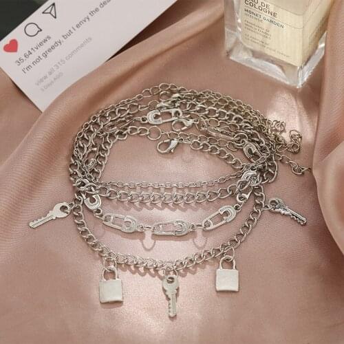 Punk Multilayer Chain Anklet Bracelets On Leg Summer Beach Sandal Key Lock Pendant Anklet for Women Foot Jewelry Accessories