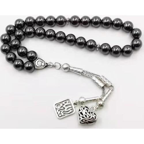 Hematite Tasbih Metal tassel Islamic jewelry pendant prayer beads 33 66 99beads natural stone Muslim Rosary