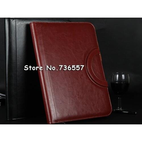 Black brown business zipper PU leather portfolio a4 documents folder cases manager bag Tablet PC mobile padfolio binder