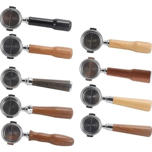 51mm Alloy Coffee Machine Filter Holder Bottomless Portafilter with Wooden/Plastic Handle Professional Accessory