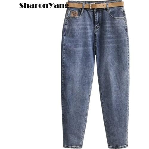 M-4XL Autumn New High Waist Mom Jeans Women Boyfriends Harem Jeans Femme Cotton Elastic Denim Pants Loose Vintage Vaqueros Mujer
