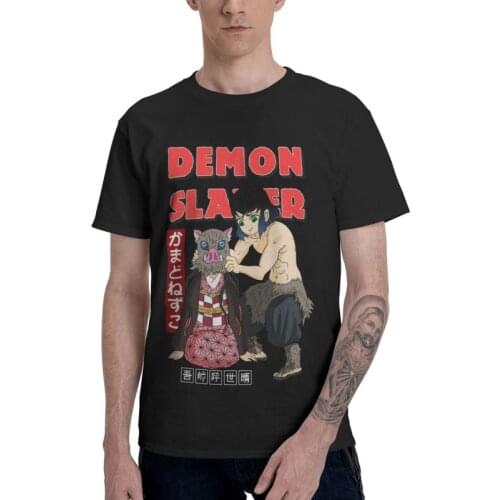 Japanese Anime Demon Slayer T-shirt Men Fashion T Shirt Short Sleeve Kimetsu No Yaiba Nezuko And Inosuke Tshirt 100% Cotton Tee