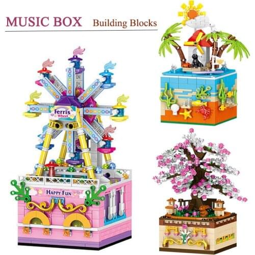 Girl Toy Gift Creative Carousel Music Box Assembled Building Blocks DIY Ferris Wheel Model Bricks Childrens Birthday Gifts