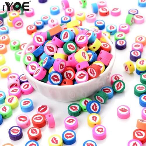IYOE 30pcs/Lot 10mm Lip Shape Clay Beads 13 Color Polymer Clay Beads Spacer Beads For Jewelry Bracelet Earring DIY Funny Gift