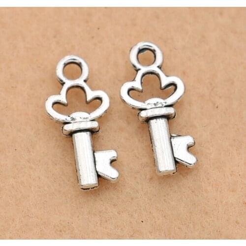 KJjewel Antique Silver Plated Love Key Charm Pendants Jewelry Diy Jewelry Making Bracelet Accessories 16x7mm 20pcs/lot