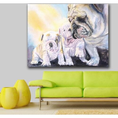 Fashion Oil Painting English-Bulldogs-Family wall Canvas Painting For Living Room Home Decoration Oil Painting Wall Art Picture