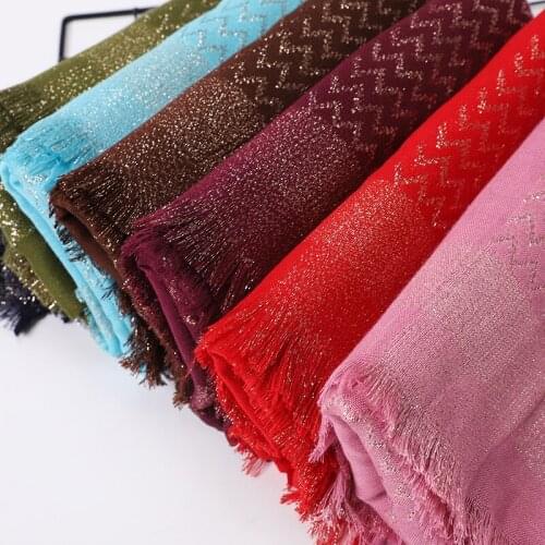 180*75CM Fashion Cotton Jacquard Gold Thread Wave Pattern Fringed Muslim Scarves Popular Shawl Bandana Turban New Style 58 Color