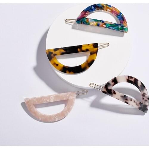 Fashion Women Girls Semicircle Colorful Acrylic Hair Clips Vintage Leopard Hollow Hairpins Barrettes Wedding Hair Accessories