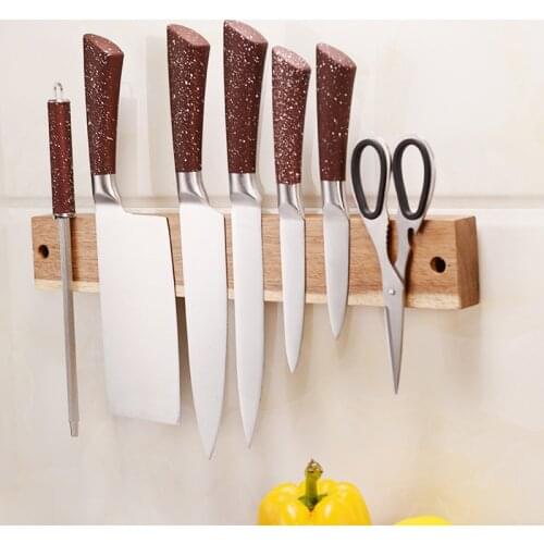 Powerful Magnetic Knifes Rack Wall Mounted Acacia Wooden Knife Strip Kitchen Knifes Holder Magnetic Storage Tool for Home