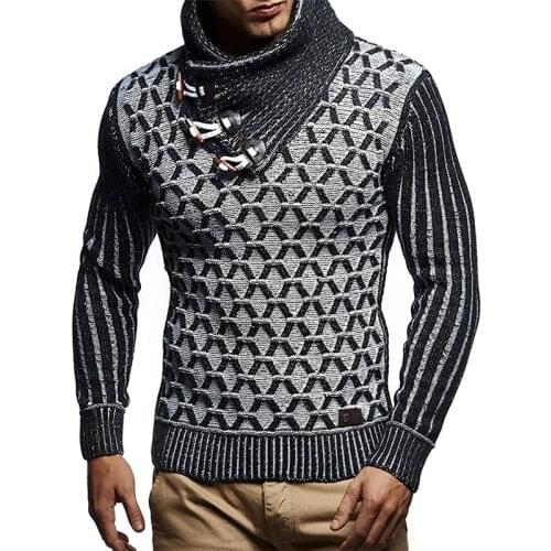 2021 spring and autumn new brand European and American mens leather button high collar knitted sweater Pullover