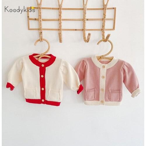Koodykids Baby Girl Autumn Knitted Wool Sweater Coat Conjoined Sweater Baby Toddler Girls Spring Baby Girl Clothes Outfit 0-2