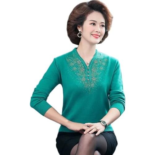 Spring Autumn 2021 New Women Knitted Sweaters Pullovers Middle-aged Women Long Sleeve Casual Loose Plus Size 4XL Jumper Tops